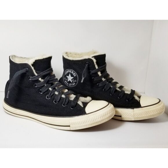 Converse All Star Chuck Taylor High Tops Women 10 Wool Faux Fur Black Embroidery - Picture 6 of 12